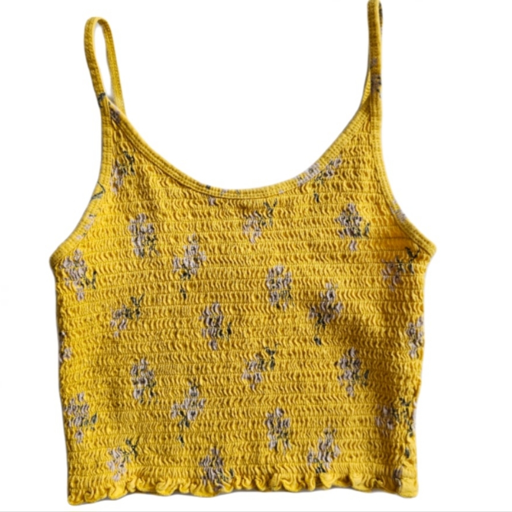 Yellow Floral Camisole Spaghetti Strap tank top XS